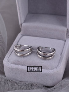 925 Sterling Silver Double Arc Circle Earrings Womens Style Minimalist Cold Sensation round Stud Earrings Versatile Plain Circle