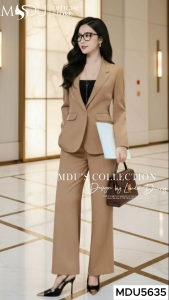 Set Vest MDU5635 Chất Mango Ý Gồm Áo Vest 2 Lớp Phối Cùng Quần Tây Dáng Suông 1 Lớp Có Túi Từ MDU