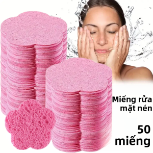 50 Miếng Bông Rửa Mặt Nén Từ Bột Gỗ Tự Nhiên Tạo Bọt Làm Sạch Da Mặt Bông Tẩy Trang 6cm Bông Sợi