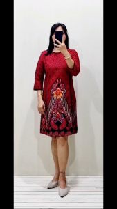 Set Pakaian Couple Kemeja Dress Kerja Batik Orchid Merah