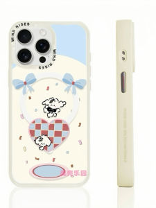 เคสโทรศัพท์แม่เหล็กแบบถอดได้สีชมพู รูปสุนัขขนลุย ปกป้อง Apple 16promax ด้านหลังแบบถอดได้ ด้านล่างแบบด้าน ป้องกันการตกหล่น