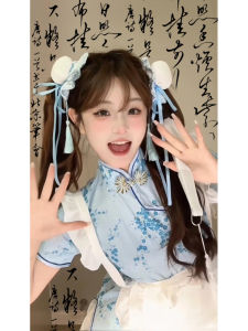 New Chinese Style Cheongsam Dress Halloween Christmas Cosplay Uniform Short Sleeve Maids Uniform Short Cheongsam Daily Wear