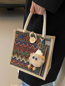 กระเป๋าผ้าใบลายชาแฟชั่นฤดูใบไม้ร่วงสำหรับผู้หญิง กระเป๋าใส่อาหารแบบถือได้ กระเป๋าเดินทางแบบถือได้สำหรับคุณแม่ กระเป๋าตังเกี่ยวแบบแข็ง