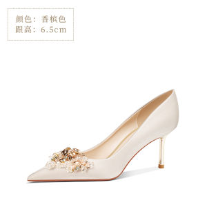 French Wedding Shoes Hexiu Wedding Dress Two-Way Champagne Bridal Shoes Fancy Engagement Shoes Plus Size Satin High Heels for Women