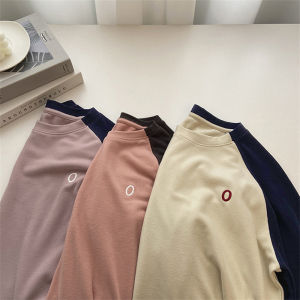 ต่อต้านวัยบล็อกสีแขนไหล่ หนาขึ้น เสื้อยืดแขนยาวผู้หญิง ฤดูใบไม้ร่วง ฤดูหนาว หลวม พอดีสบาย นุ่ม ผ้าฝ้าย เสื้อฐาน