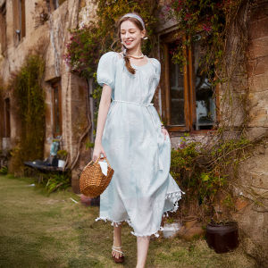 XIANGYING | Summer New Style Bubble Sleeve Fitted Mid-Length Dress