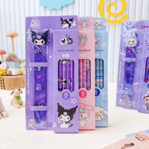 【Melody】7Pcs/Set Wooden Pencil With Cartoon Ruler Children Stationery Gift Student School Office Supplies #BK0235#
