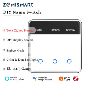 Zemismart DIY Name Zigbee Switch with Display Screen Touch Neutral Light SwitchSmart Zigbee MESH Switch Work with Tuya Alexa Google Home Voice/Timer Control