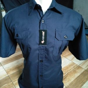 kemeja pdh pdl pria wanita lengan pendek polos kemeja kerja atasan cowok cewek dewasa baju kantor baju satpam warna biru navy bahan drill