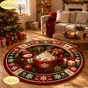 VIKAMA Christmas Tree Round Floor Mat Snowman Gift Festive Non Slip Carpet Washable Sofa Living Room New Year Home Decor