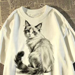 PAZHAOLANG | Oversized Loose Cat Print T-Shirt