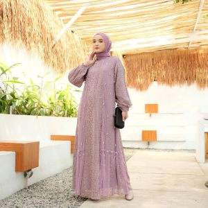 Anesya Dress Gamis Brokat Dan Tile Pesta Lebaran