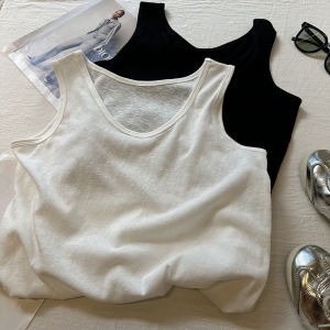 Áo Vest Lụa Lanh Cotton Màu Trơn Cổ Chữ U Mùa Hè Nhẹ Thoáng Khí Rộng Rãi Thon Gọn Mặc Ngoài Trời Không Tay Áo Thun