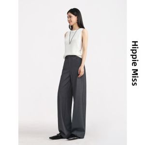 HIPPIE MISS | Boho Drape Gray Wool Trousers