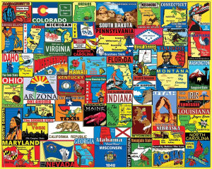 Vintage States Collage Puzzles for Adults Family Stress Relief Puzzle 500/1000/1200/2000Pieces Adult Relaxing Anxiety Toy