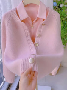 เสื้อสเวตเตอร์คาร์ดิแกนถักสไตล์ญี่ปุ่นสำหรับผู้หญิงในฤดูใบไม้ร่วงและฤดูหนาว เสื้อคลุมคาร์ดิแกนถักสไตล์หวานๆ อบอุ่นๆ สายเดี่ยว ปกติ