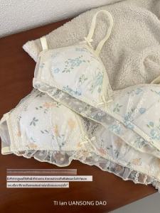 สไตล์คันทรี่ฝรั่งเศส ลูกไม้ Bralette ชุดไร้สายถ้วยสามเหลี่ยมบางเพิ่มรูปลักษณ์หน้าอกเล็ก หวาน ชุดชั้นในสําหรับผู้ใหญ่หนุ่ม