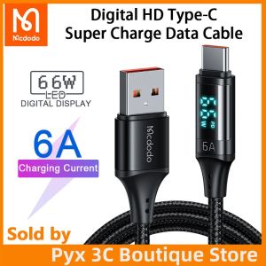 MCDODO USB-A để Loại C 6A/5A/4A siêu nhanh dây sạc cho Huawei Xiaomi Samsung Oppo Vivo PD 66W/40W/22.5W sạc thông minh màn hình hiển thị kỹ thuật số truyền dữ liệu dây cho Mate 20 30 40 50 Pro tìm X3 tìm X2 tìm x