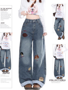 Quần Jeans Denim Ống Rộng Thêu Mèo Mỹ Retro Cho Nữ Mùa Hè 2025 Quần Ống Thẳng Kiểu Dáng Thường Ngày Cao Cấp Quần Jeans Nữ