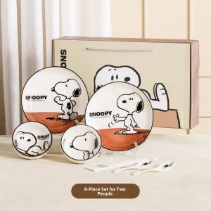 Snoopy Cute Relief Ceramic Dining Set Couple Two-Person Meal Gift Box High Aesthetic Value Gift Souvenir Dishware Set