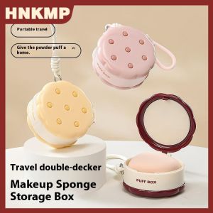 HNKMP กล่องเก็บแป้งพัฟสองชั้นรูปร่างคุกกี้1ชิ้นกล่องเก็บเครื่องสำอางอเนกประสงค์ปลอดภัยกล่องเก็บกันฝุ่นพร้อมสายคล้อง