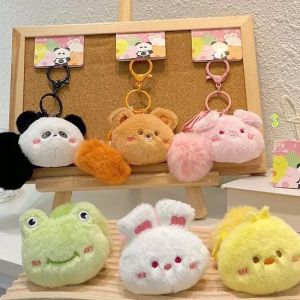 6Pcs Cute Cartoon Plush Keychain Women Girls Sweet Stuffed Rabbit Frog Key Ring Kids Soft Animal Backpack Bag Pendant Gift
