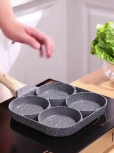 Non Stick 4-Cup Egg Frying Pan with Flipping Lid Aluminum Pancake Egg Cooker with Spatula and Brush Burgers Omelet Cooking Pan