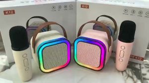 Speaker Bluetooth Karaoke 2 Mic Set Salon Bluetooth bt Speaker karoke With Microphone 3D Stereo Amplifier Party Wireless