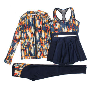 Conservative Quick Dry Four Piece Set Skirt Style Long Sleeve Long Pants Beach Sunscreen Adult Women Swimming Clothes