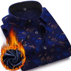 Thickened Fleece Mens Long Sleeve Shirt Warm Thermal Slim Fit Plaid Print Heat Insulation Cotton Shirt Stylish Urban Fashion