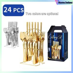 410 stainless steel knife fork and spoon box gold gift box set high appearance level 24 pcs