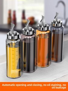 Glass Oiler Oil Bottle Pour Oil Leak-Proof Minimalist Kitchen For Home Soy Sauce Vinegar Seasoning Bottle Automatic Lid-Opening Seasoning Containers