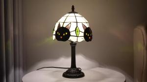 Halloween Tiffany Style Cute Black Cat Stained Glass Table Lamp Bedroom Bedside Living Room Decoration Desk Lamp Christmas Gift