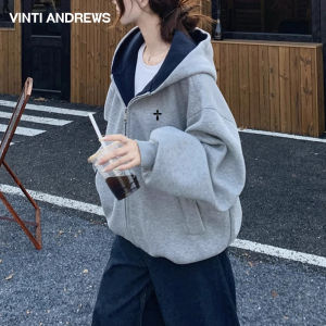 Hooded Cardigan Sweater Women Gray Relaxed Loose Casual Spring