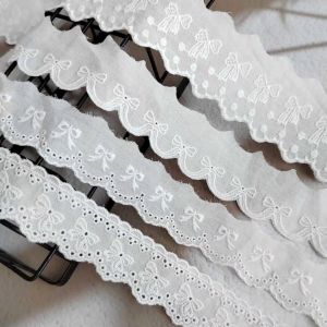 White Cotton Embroidered Lace Trim Butterfly Knot Hollow out Skirt Edge Decorative DIY Fabric Accessories Home Sewing Supplies