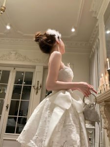 Catyears Classical Ballet Short Dress Lace Waist Cinched White Pure Desire Autumn Fairy Skirt Style Removeable Sleeveless Dress