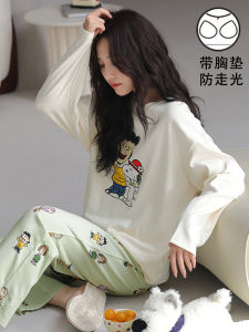Womens Long Sleeve One-Piece Cotton Padded Sleepwear Autumn Winter Home Clothes Set Cute Cartoon Korean Style Comfortable