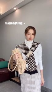 Lady Vintage Knitted Shawl Tender Houndstooth Lazy Cross Small Shawl Waistcoat Scarf