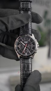 Jam Tangan Pria Casio Chronograph MTP-1374L-1A Black Dial Black Leather Band