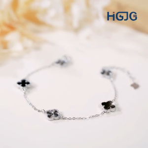 Lắc Tay Bạc Nữ HGJG Cỏ Bốn Lá Bạc 925 An Toàn Vòng Tay Nữ May Mắn Tài Lộc Bạc 925 Cao Cấp