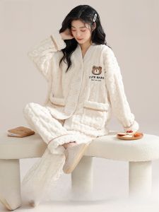 Bộ đồ ngủ MiiOW chất nhung coral dày lót lông cừu ấm áp