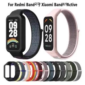 Nylon Strap for Xiaomi Band 9 8 Active Smart Watch Wrist Band Bracelet for Redmi Band 3 2 Breathable Watchband +Case Accessories