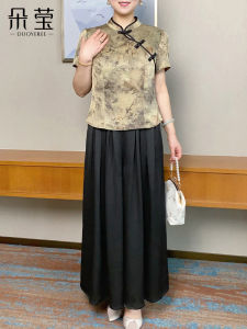 New 2025 Chinese Style Womens Fashion Short Sleeve T-Shirt Set Two-Piece Ensemble for Middle-Aged And Elderly Ladies Summer Wear