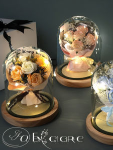 Eternal Rose And Sunflower Bouquet Glass Dome Romantic Creative Gift for Teachers Day Qixi Festival Valentines Day for Girlfriend
