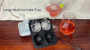 Skull Ice Ball Mold Silicone 3D Flexible 4/6Grid Ice Cube Trays BPA Free Ice Trays For Freezer Skull Head Cocktail Ice BallMaker