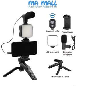Vlogging Kit Paket Video Making 5in1 AY49 B72 LED Tripod  Phone Holder Hp Handphone Ay 49