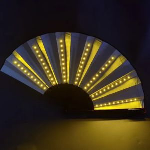 Led Light Glowing Fluorescent Fan with Battery Foldable Hand Fan for Night Performance Dance  Dj Bar Club Party Decoratio