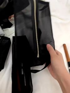 1 PCS Mesh Cosmetic Bag Fashion Transparent Portable Makeup Bag Large Capacity Minimalist Style Student Pencil Case