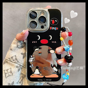Cute Large Face Hollow out Mirror Penguin Phone Case for Apple 16ProMax 17Pro Creative Feminine Makeup Mirror Case 13Pro 14Plus 15PM