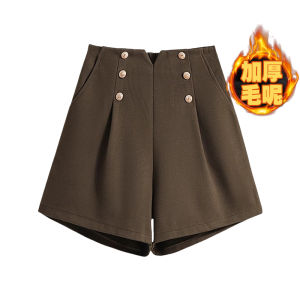 plus Size Womens Wide Leg Short Pants Autumn Winter Loose Slimming Bootcut Pants High Waist Comfortable Soft Fabric Korean Style